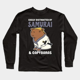 Easily Distracted by Samurai and Capybaras Cartoon Long Sleeve T-Shirt